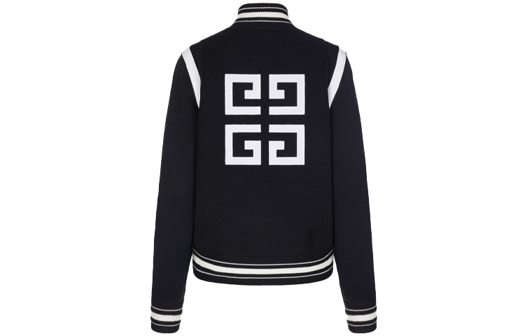 Lookbook (W) Givenchy Jaket Hitam Bergaris Knit dengan Kancing dan Logo Print. BW003B4Z32-004