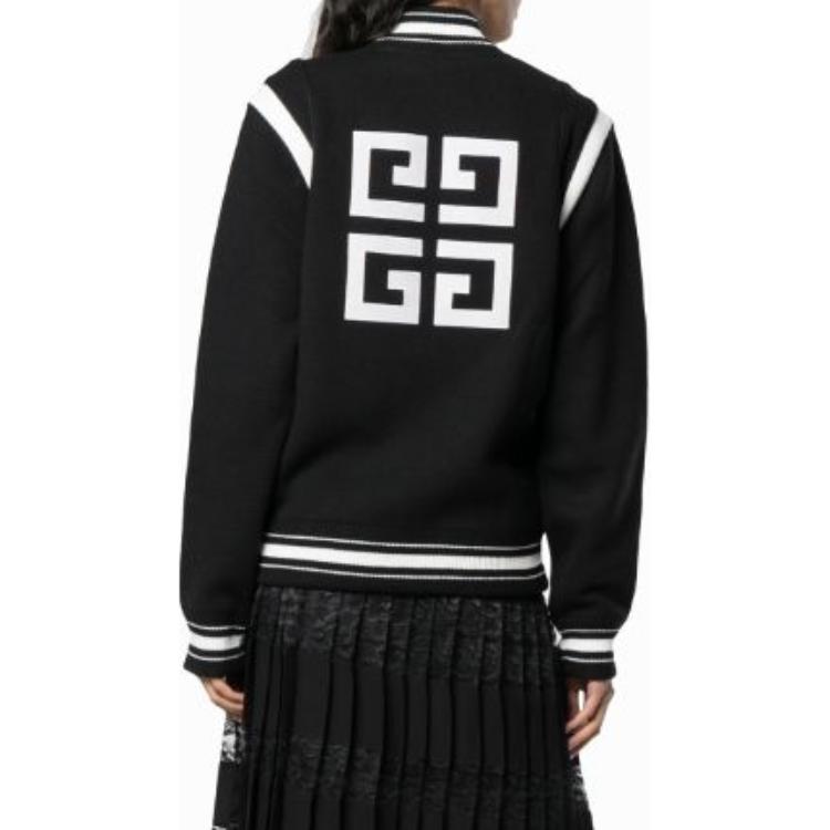 Sizing (W) Givenchy Jaket Hitam Bergaris Knit dengan Kancing dan Logo Print. BW003B4Z32-004