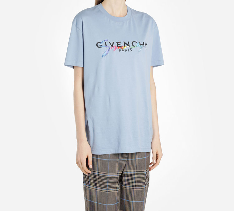 Purchase (W) 纪梵希蓝色复古多彩标志印花T恤 BW70603Z2C-450