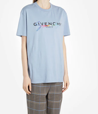 (W) 纪梵希蓝色复古多彩标志印花T恤 BW70603Z2C-450 Purchase (W) 纪梵希蓝色复古多彩标志印花T恤 BW70603Z2C-450