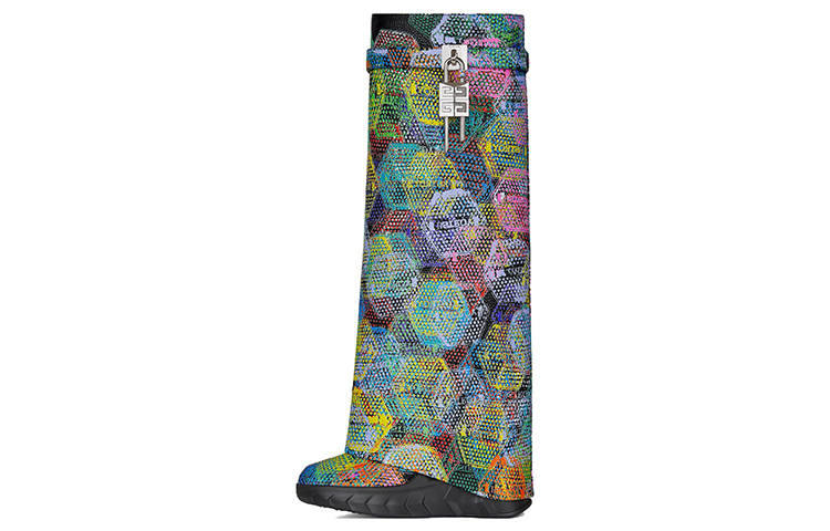 (Women) Givenchy BSTROY x Shark Lock High Top Boots 'Multicolor Leather Print' BE7022E1MN-960