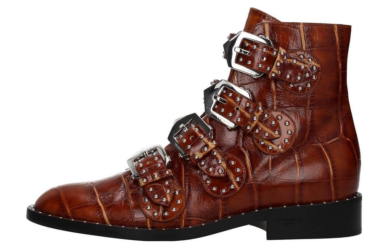 (W) Givenchy Croc-Embossed Buckle Ankle Boots 'Brown'