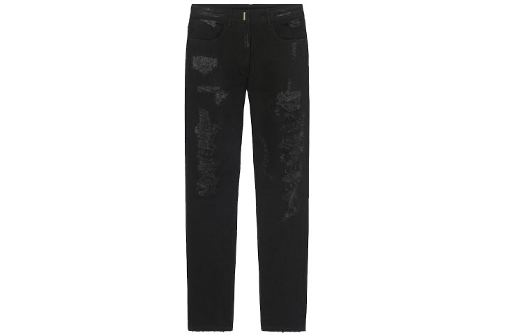 Order (W) GIVENCHY Celana Jeans Hitam Distressed Denim BW50QH50NV-001