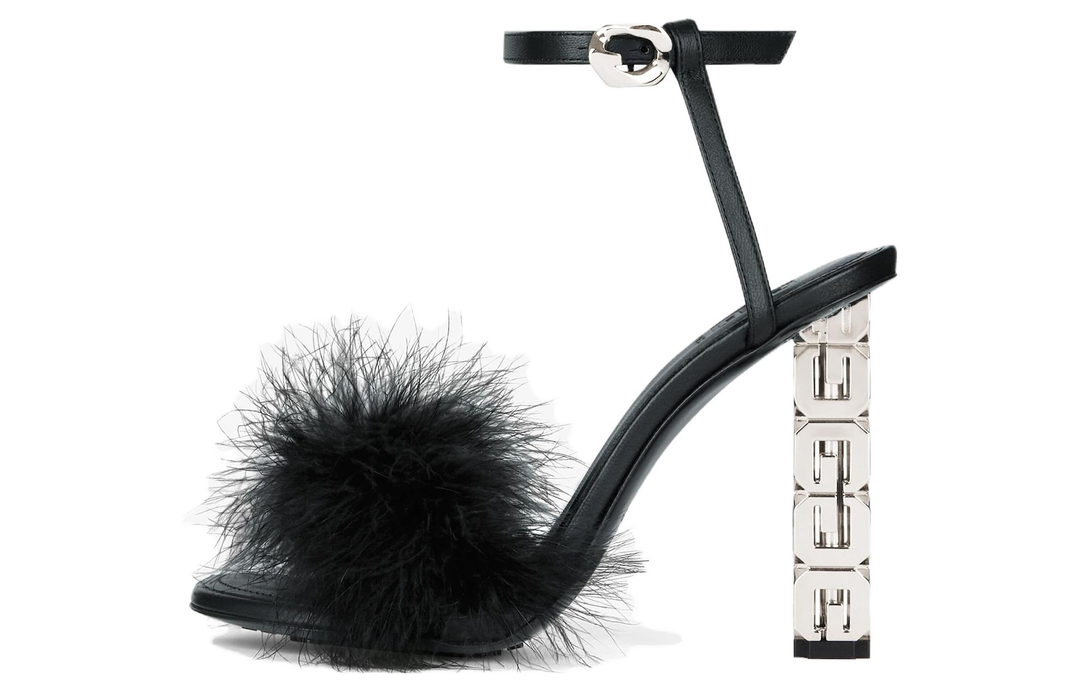 (W) Givenchy Feather Leather Fashion Sandals 'Black'