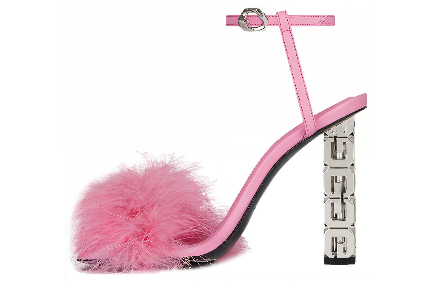 (W) Givenchy Feather Leather High Heel Buckle Sandal 'Pink'