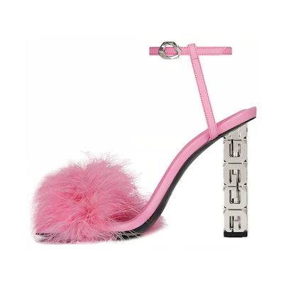(W) Givenchy Feather Leather High Heel Buckle Sandal 'Pink'