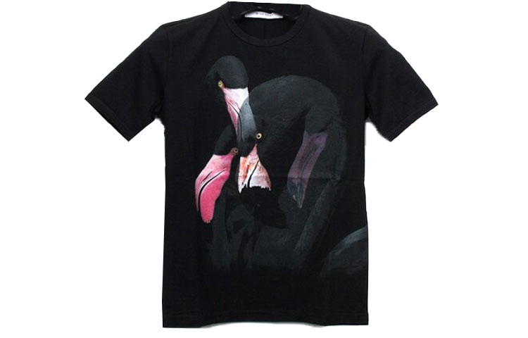 (Women) GIVENCHY Flamingo Print Black Casual Crew Neck T-Shirt  Regular Fit. 17U7701496-001