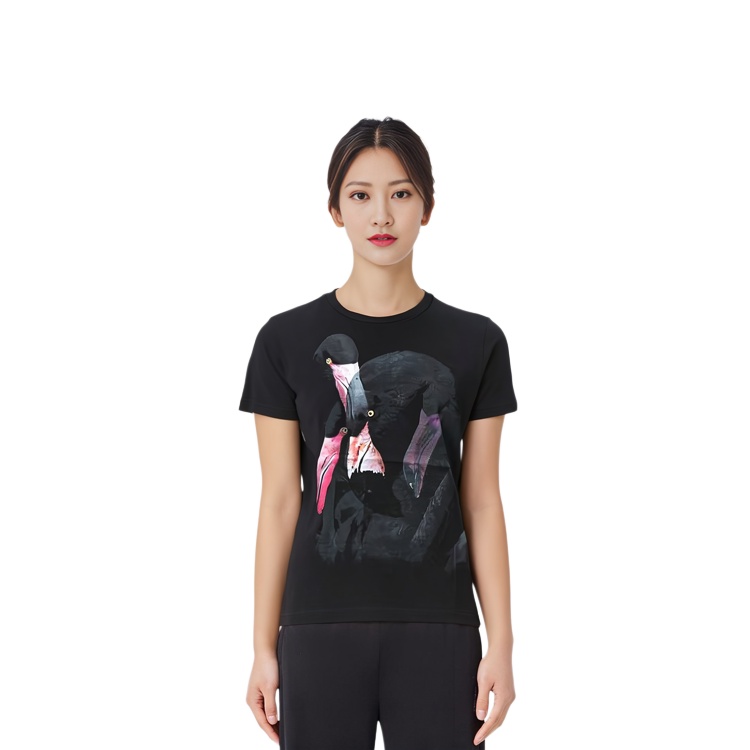 (Women) GIVENCHY Flamingo Print Black Casual Crew Neck T-Shirt  Regular Fit. 17U7701496-001 圖 3