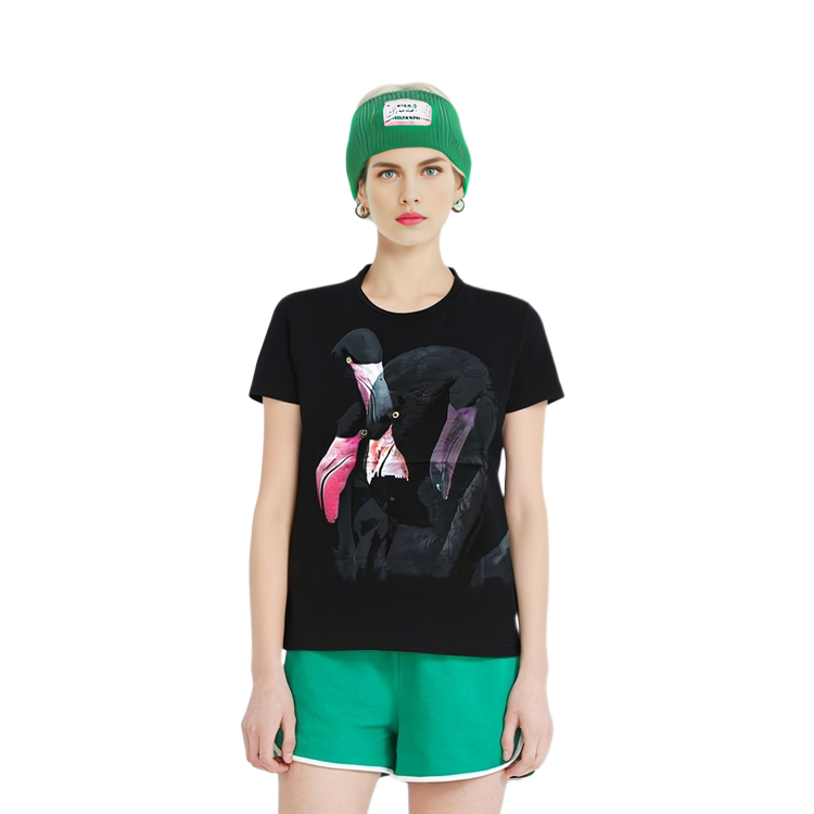 (Women) GIVENCHY Flamingo Print Black Casual Crew Neck T-Shirt  Regular Fit. 17U7701496-001 圖 4