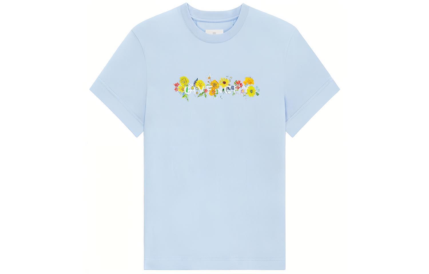 (Women) GIVENCHY Floral Print Solid Color Short Sleeve T-Shirt  Blue SS22. BW707Z3Z9R-451