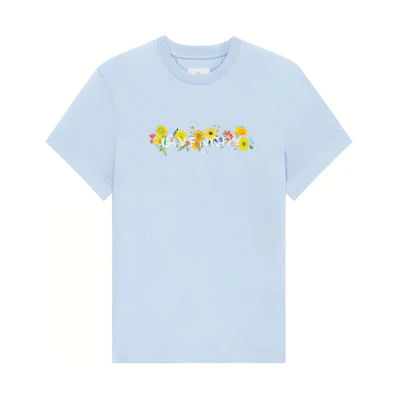 (Women) GIVENCHY Floral Print Solid Color Short Sleeve T-Shirt Blue SS22. BW707Z3Z9R-451