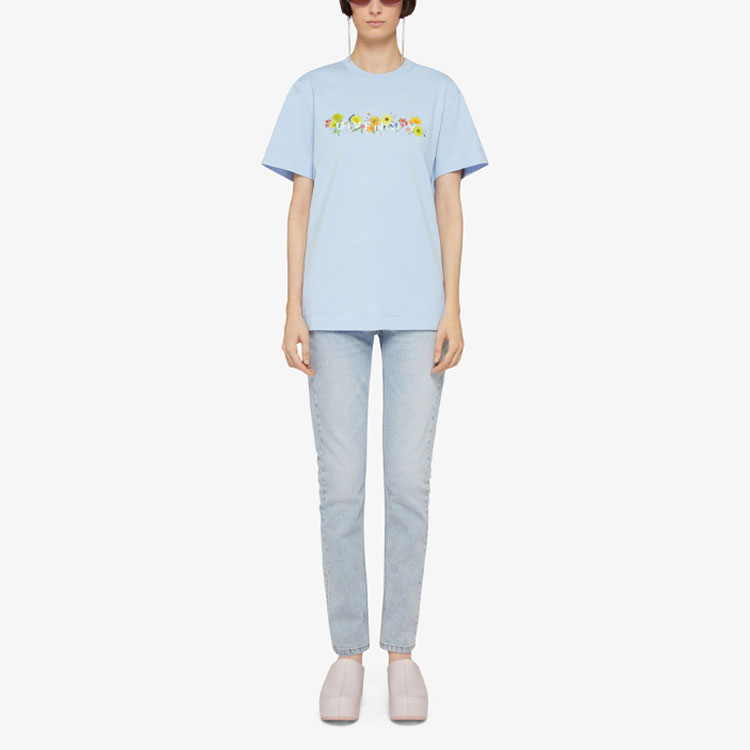 (Women) GIVENCHY Floral Print Solid Color Short Sleeve T-Shirt  Blue SS22. BW707Z3Z9R-451 圖 3
