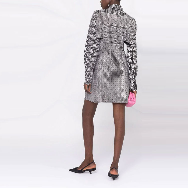 Shop (W) ジバンシィ FW21 ブラック ロゴ カットアウト 長袖 シャツドレス BW215313UC-004