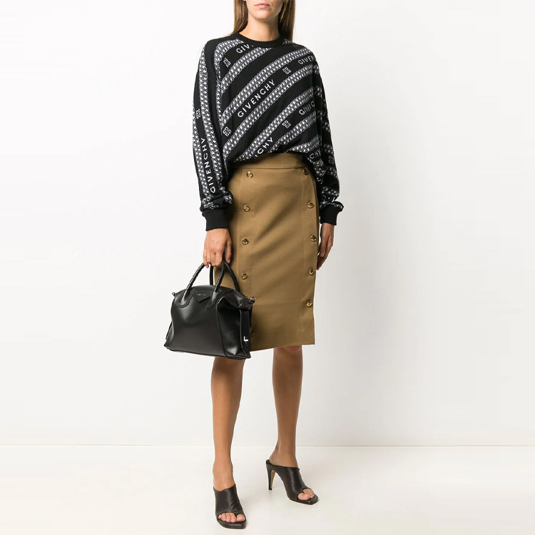 Shop (W) Givenchy FW21 Logo Striped Knit Sweater Hitam/Abu-Abu BW90AM4Z7N-004