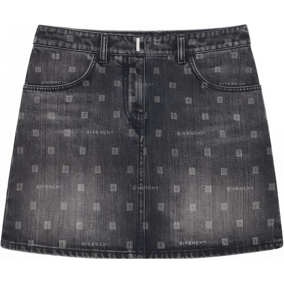 (Women) Givenchy FW22  Black Denim Button Zip Mini Skirt. BW40KR5Y4G-001