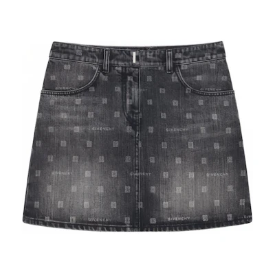(Women) Givenchy FW22 Black Denim Button Zip Mini Skirt. BW40KR5Y4G-001