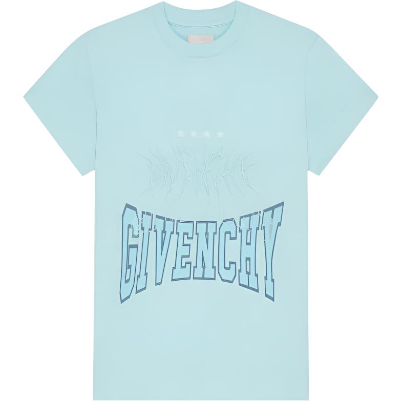 Buy (Women) Givenchy FW22  Blue Logo Print Crewneck T-Shirt BW70AS3ZB1-466