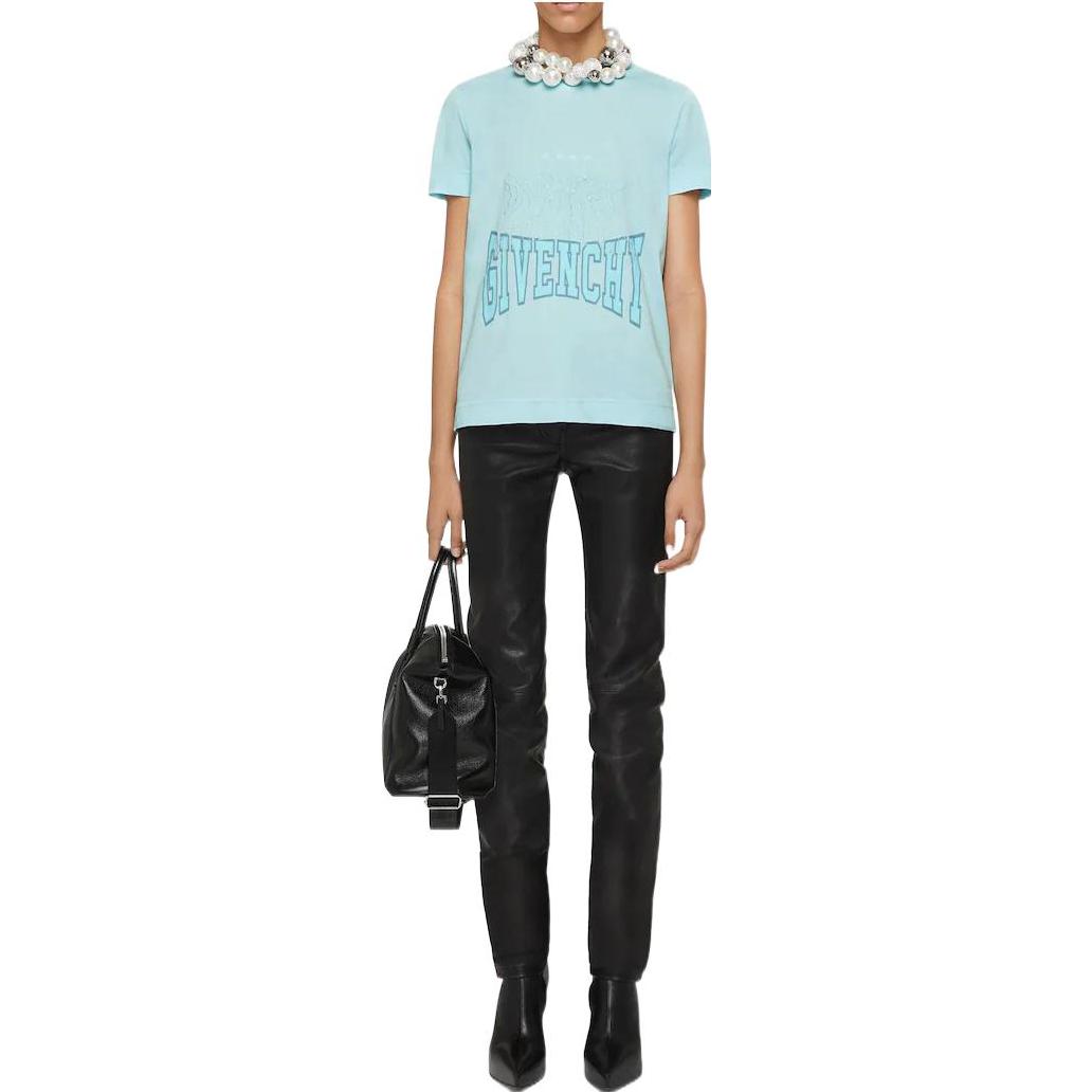 Lookbook (Women) Givenchy FW22  Blue Logo Print Crewneck T-Shirt BW70AS3ZB1-466