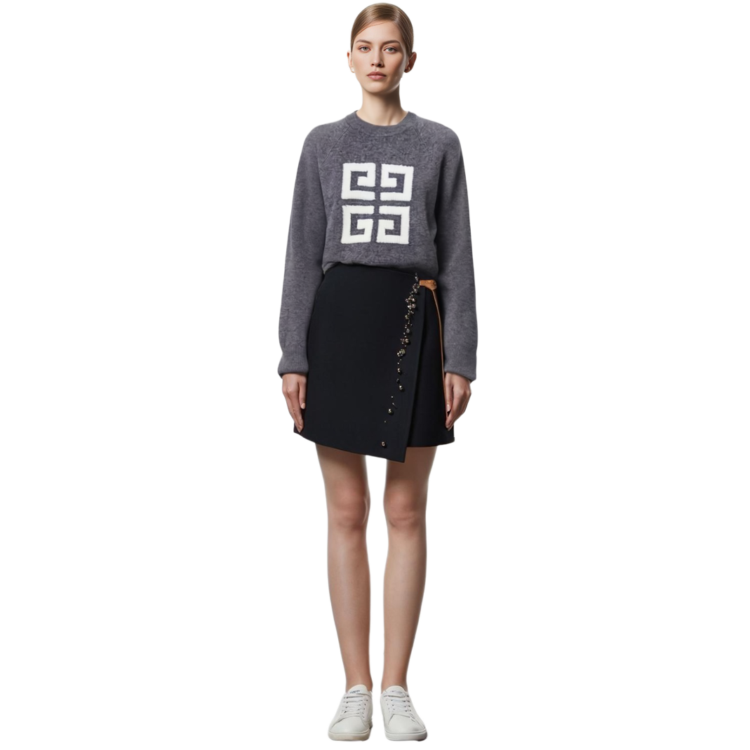 Shop (W) GIVENCHY FW22 Sweater Abu-Abu Crewneck dengan Cetakan Logo Besar. BW908N4ZEQ060