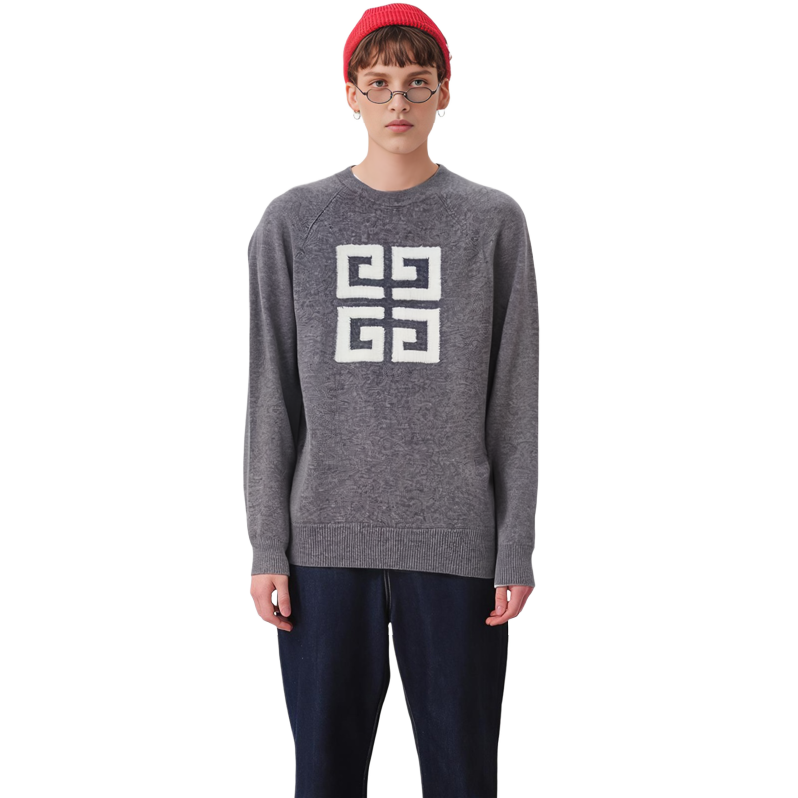 Purchase (W) GIVENCHY FW22 Sweater Abu-Abu Crewneck dengan Cetakan Logo Besar. BW908N4ZEQ060
