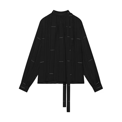 (Women) Givenchy FW22 Plain Logo Jacquard Long Sleeve Shirt Black. BW611N14PR-001