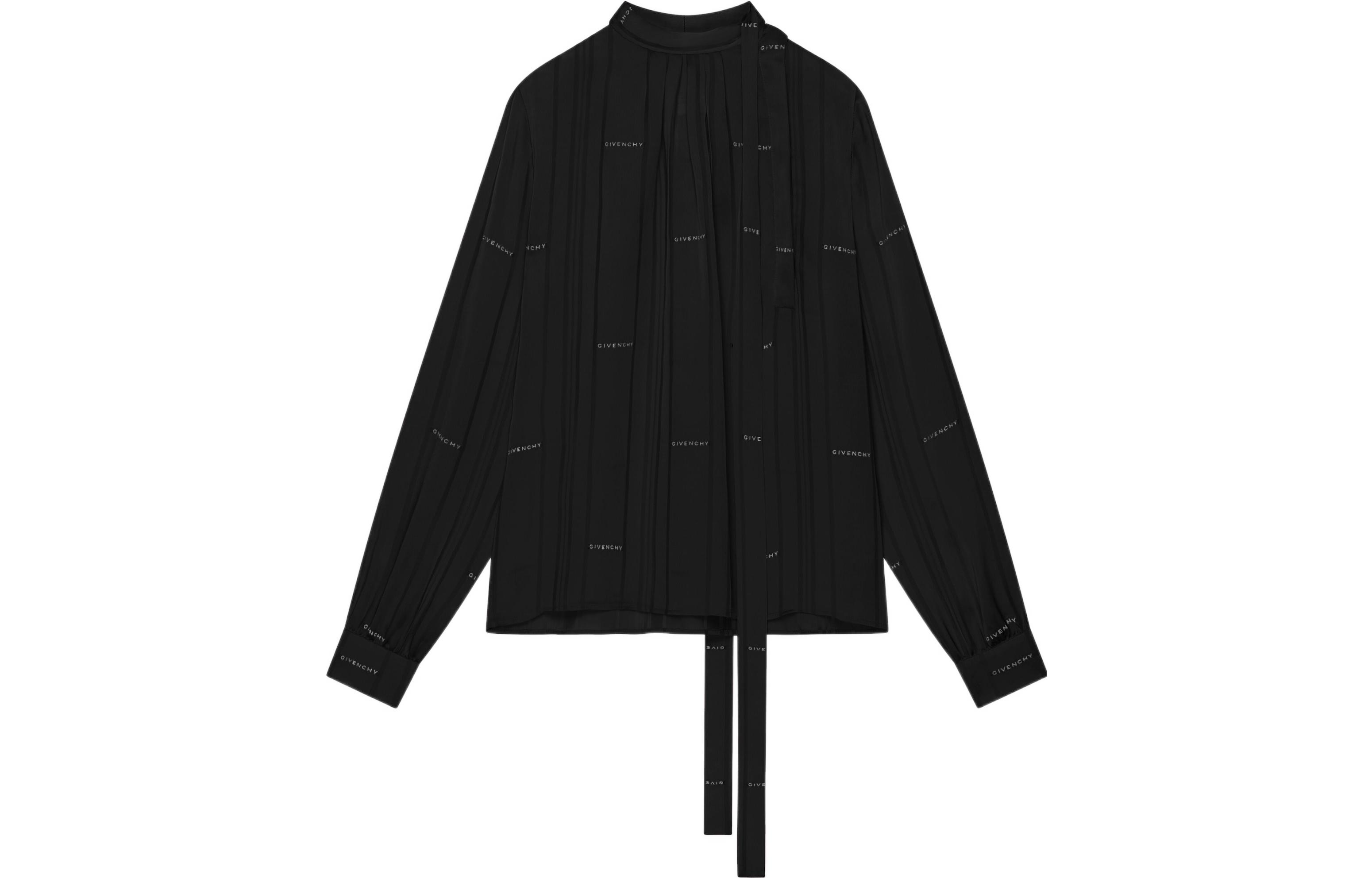 Order (W) Givenchy FW22 Kemeja Lengan Panjang Logo Jacquard Hitam. BW611N14PR-001