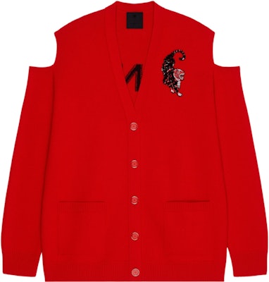 (Women) Givenchy FW22 Red Tiger Patch Logo V-Neck Button Knit Cardigan Sweater. BW90ES4ZBZ-606 Order (Women) Givenchy FW22 Red Tiger Patch Logo V-Neck Button Knit Cardigan Sweater. BW90ES4ZBZ-606
