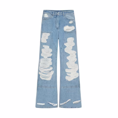 (Women) GIVENCHY FW22 Embroidered Distressed Straight Jeans Women’s Blue BW50WT50TU-452