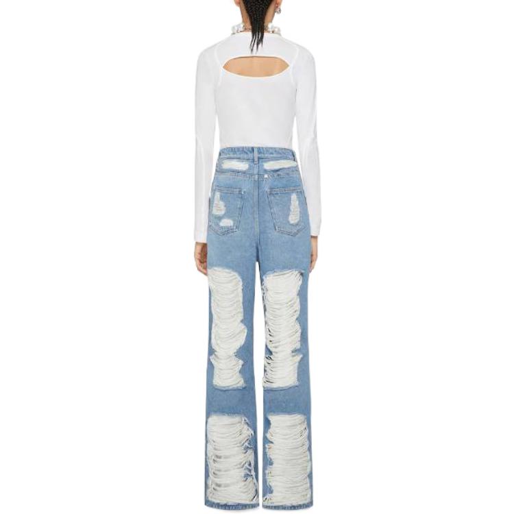 Purchase (W) 지방시 FW22 자수 디스트레스드 스트레이트 블루 여자 청바지 BW50WT50TU-452