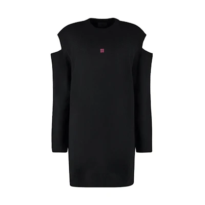 (Women) Givenchy FW22 Logo Off-Shoulder Wool Knit Sweater for Women - Black BW21DU4ZBJ-024
