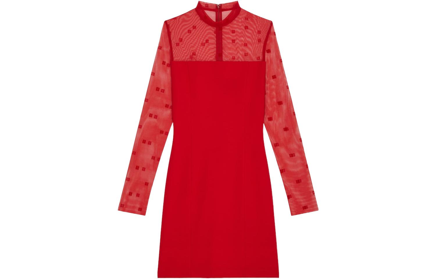 (Women) Givenchy FW22 Solid Color High Neck Slim Fit Long Sleeve Dress Women Red BW21HY30XQ-640