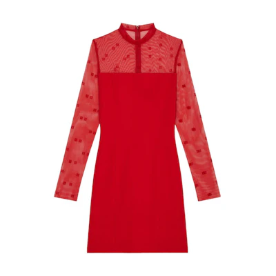 (Women) Givenchy FW22 Solid Color High Neck Slim Fit Long Sleeve Dress Women Red BW21HY30XQ-640