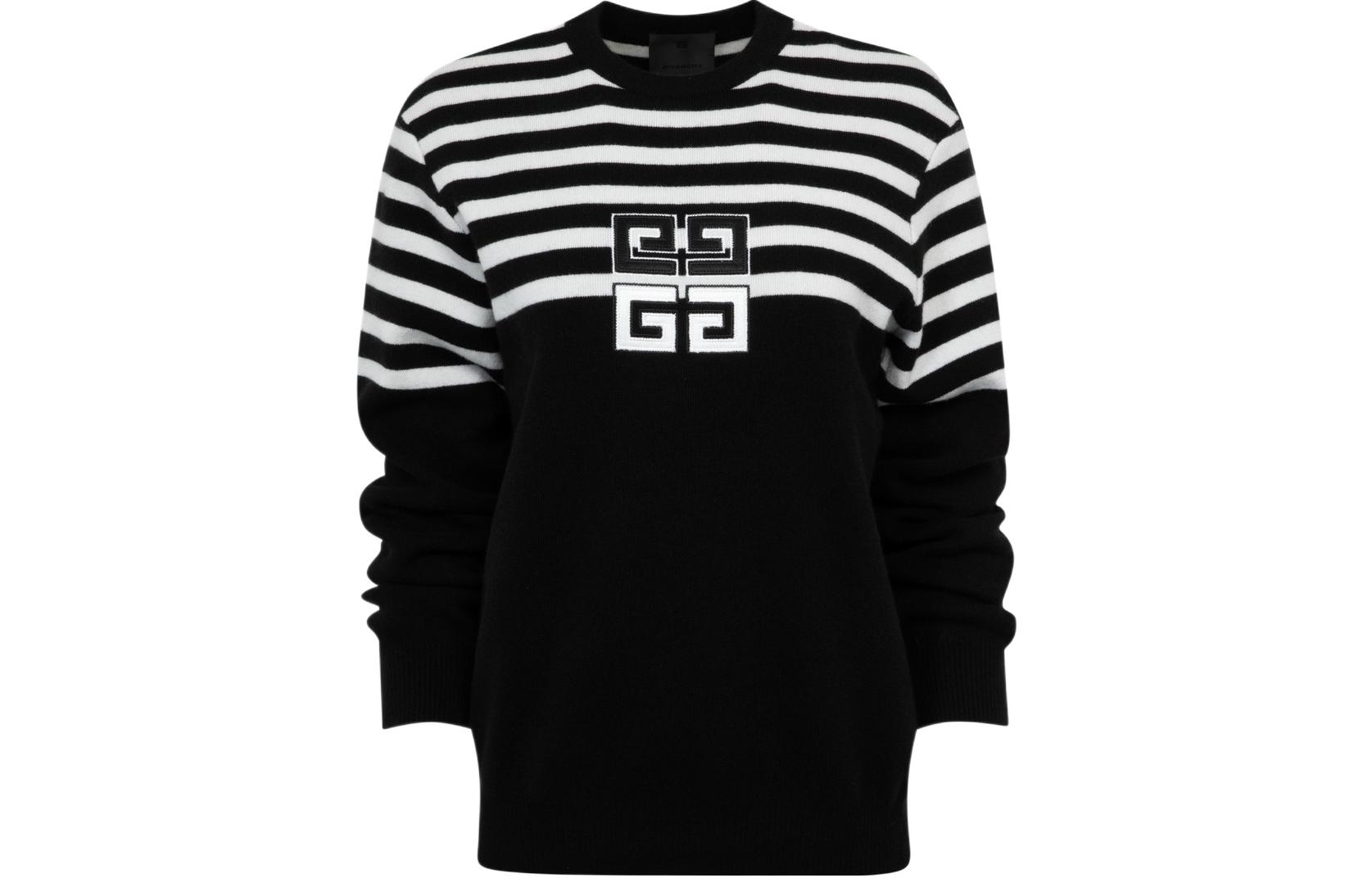 Order (W) GIVENCHY FW23 Sweater Crewneck Hitam Striped Logo Bordir. BW90NZ4ZL1-001