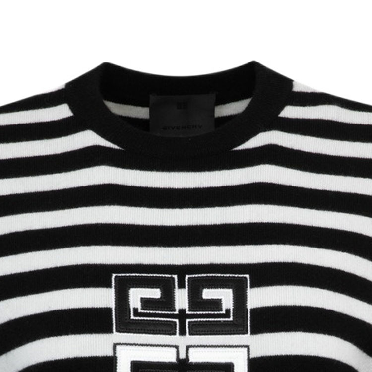 Shop (W) GIVENCHY FW23 Sweater Crewneck Hitam Striped Logo Bordir. BW90NZ4ZL1-001