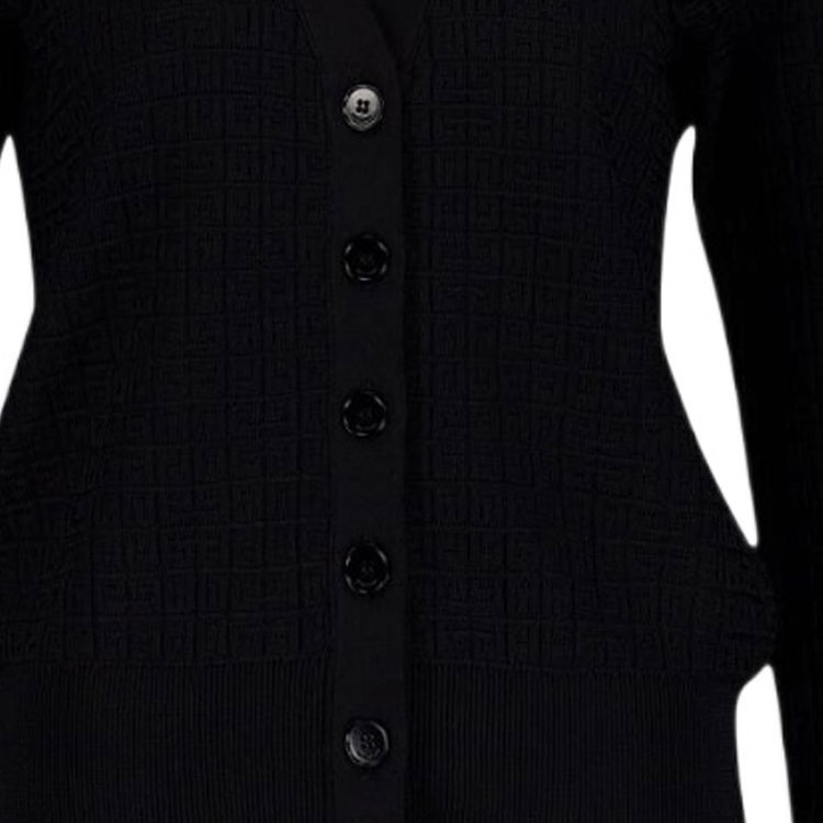 Details for (W) GIVENCHY FW23 Sweater Rajut Hitam V-Neck dengan Kancing Depan. BW90NM4ZKD-001