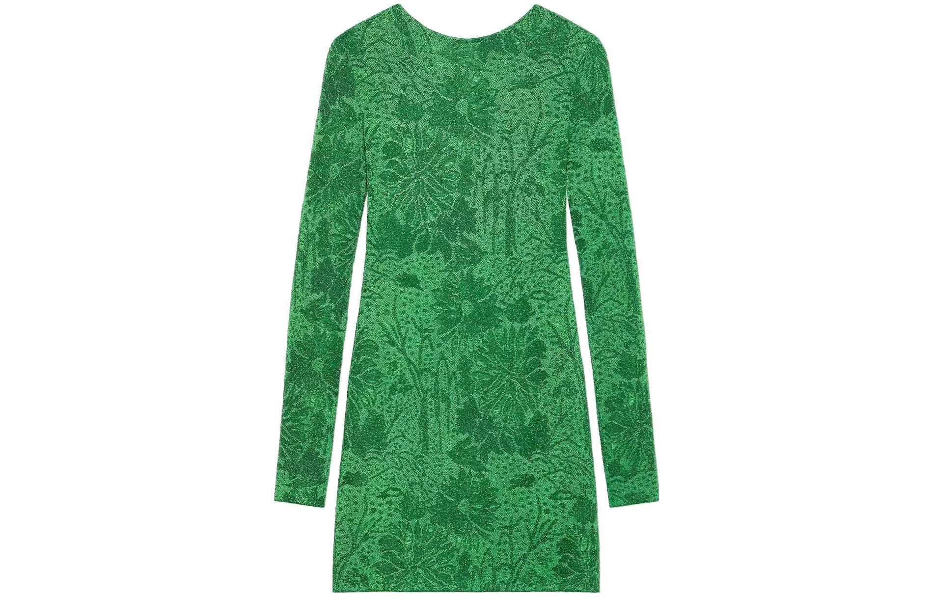 (Women) GIVENCHY FW23 Floral Jacquard Mini Long-Sleeve Dress Women’s Green BW21TD4ZJP-366