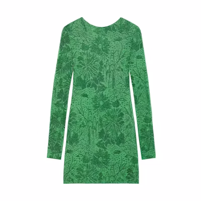 (Women) GIVENCHY FW23 Floral Jacquard Mini Long-Sleeve Dress Women’s Green BW21TD4ZJP-366