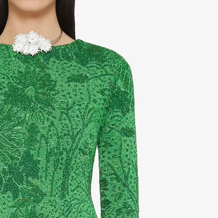 Sizing (W) 纪梵希FW23绿色花卉提花长袖迷你连衣裙女士款 BW21TD4ZJP-366