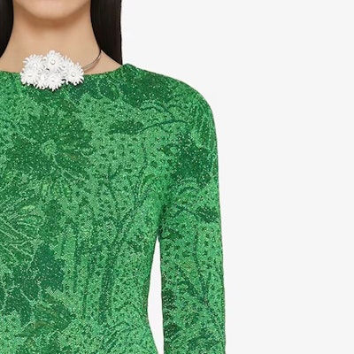 (W) 纪梵希FW23绿色花卉提花长袖迷你连衣裙女士款 BW21TD4ZJP-366 Sizing (W) 纪梵希FW23绿色花卉提花长袖迷你连衣裙女士款 BW21TD4ZJP-366