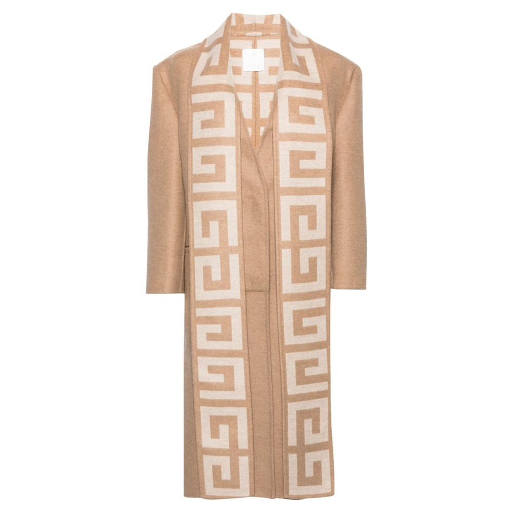 (Women) Givenchy FW23 Logo Patch Long-Sleeve Midi Coat  in Light Brown BWC0CR14NZ-238