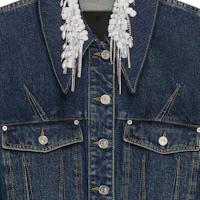 Purchase (Women) GIVENCHY FW24 Blue Denim Jacket with Lace Embroidery and Single Button. BW00QCG1ZS-420