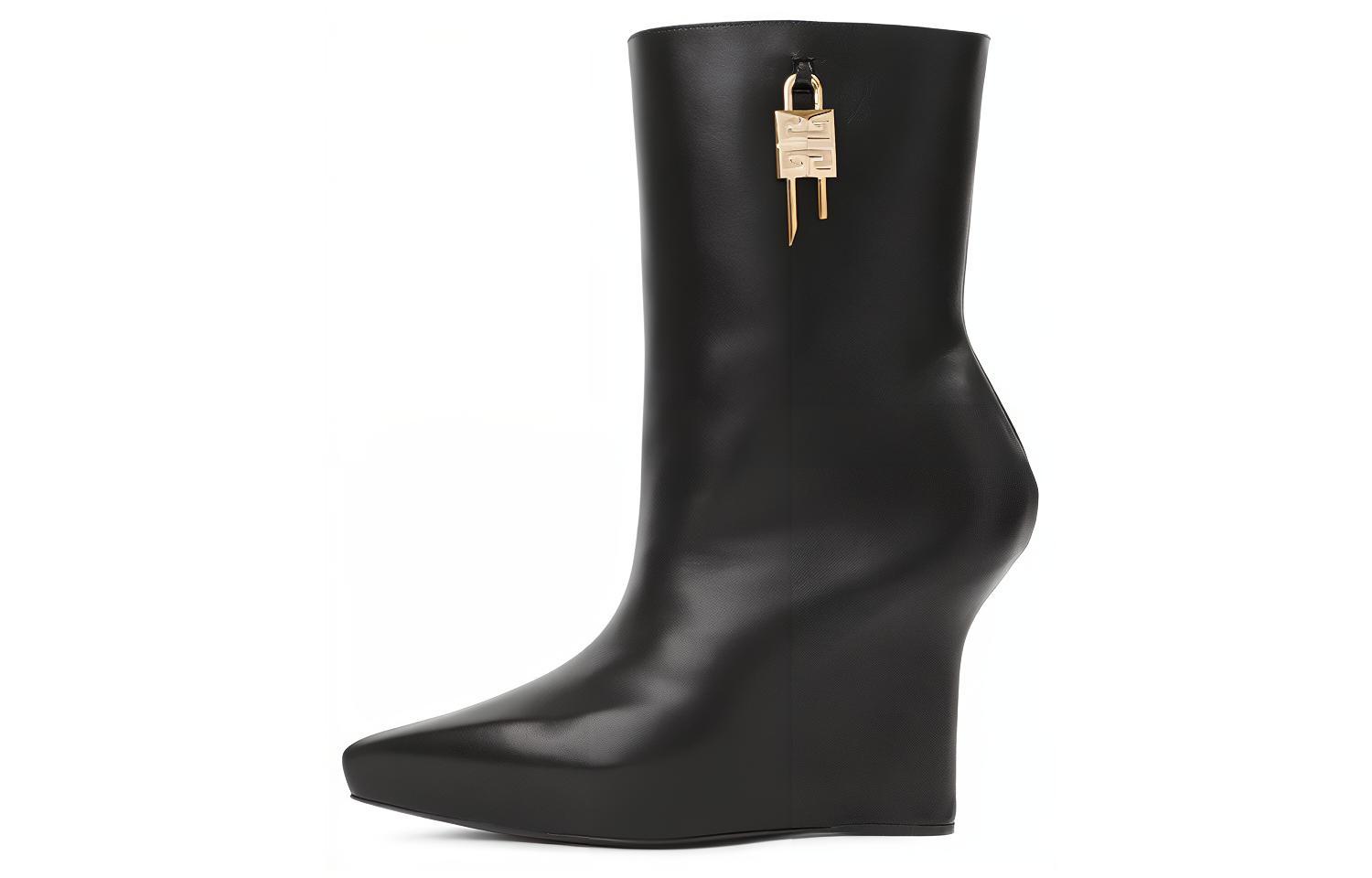 (Women) Givenchy G-Lock Leather Wedge Boots 'Black' BE6041E1M1-001