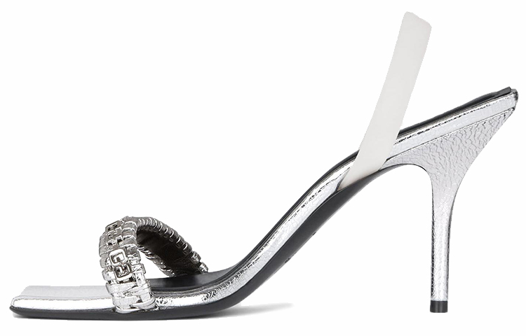 (W) Givenchy G Leather Open-Toe Woven Sandal 'Silver'
