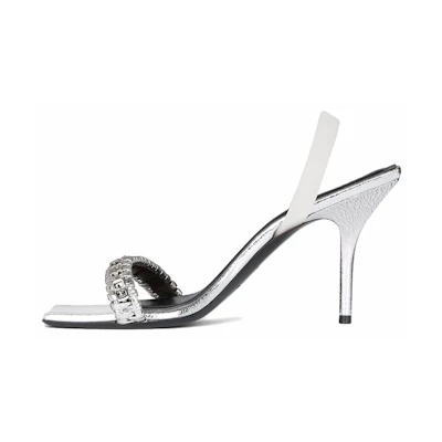 (W) Givenchy G Leather Open-Toe Woven Sandal 'Silver'