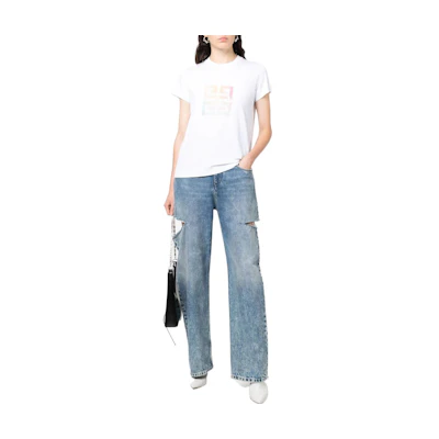 (Women) Givenchy Geometric Print Loose Fit Crew Neck Short Sleeve T-Shirt White Women FW22 BW707Y3Z9Y-100