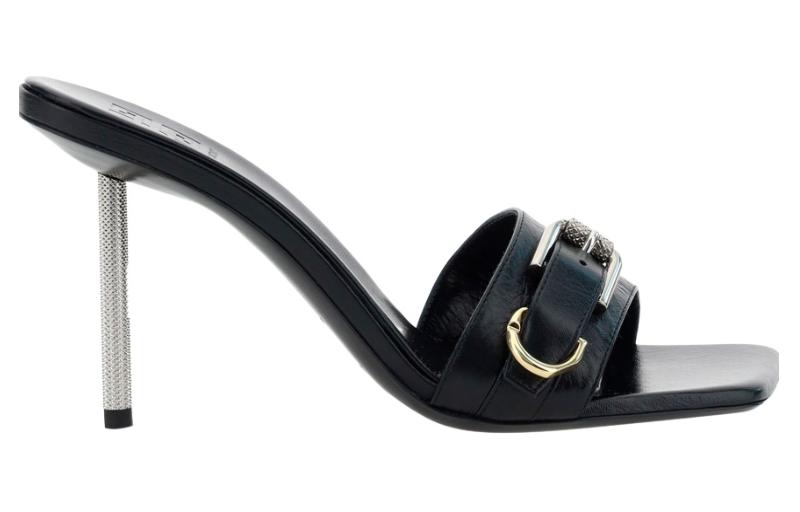 (W) Givenchy Leather High-Heel CMFT Slide Sandals 'Black' 圖 2