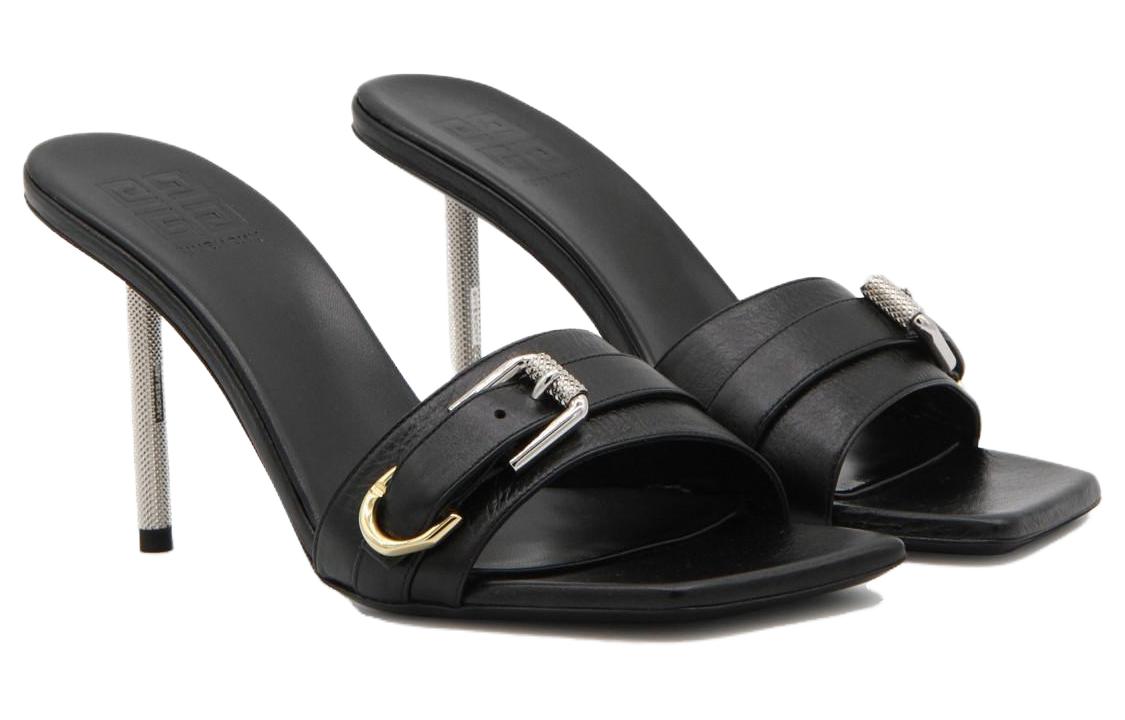(W) Givenchy Leather High-Heel CMFT Slide Sandals 'Black' 圖 3