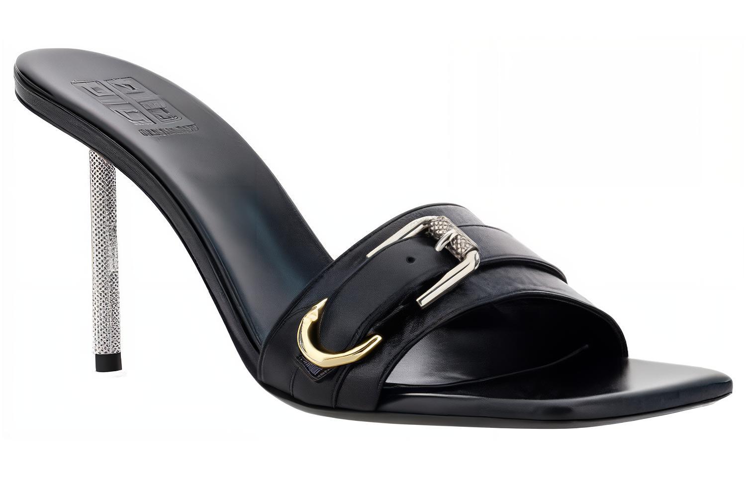 (W) Givenchy Leather High-Heel CMFT Slide Sandals 'Black' 圖 4
