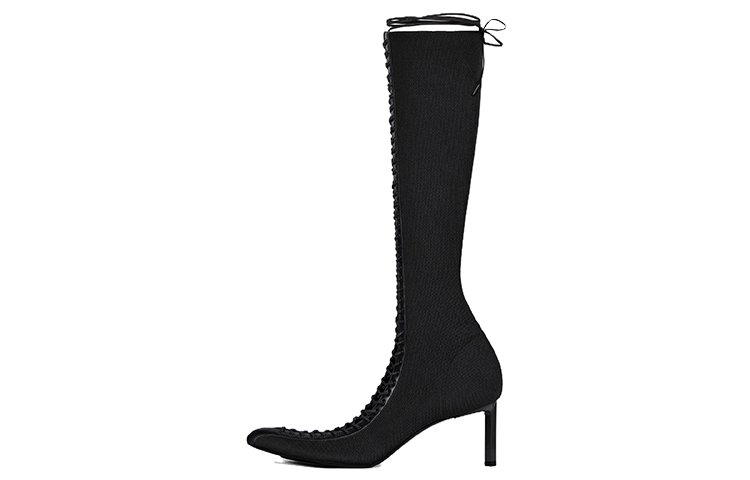 (Women) Givenchy Leather Knit Pointed Lace-Up High-Top Boots 'Black' BE702SE1QC-001