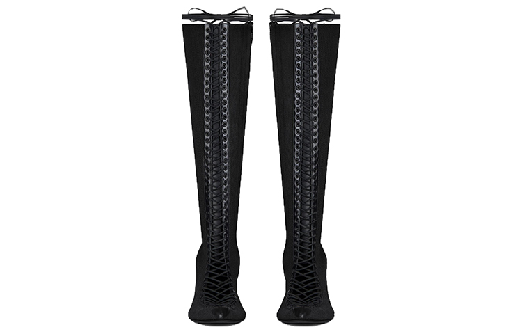 Lookbook (W) Bottes Hautes Lacées en Cuir et Tricot Givenchy ''Noir''. BE702SE1QC-001